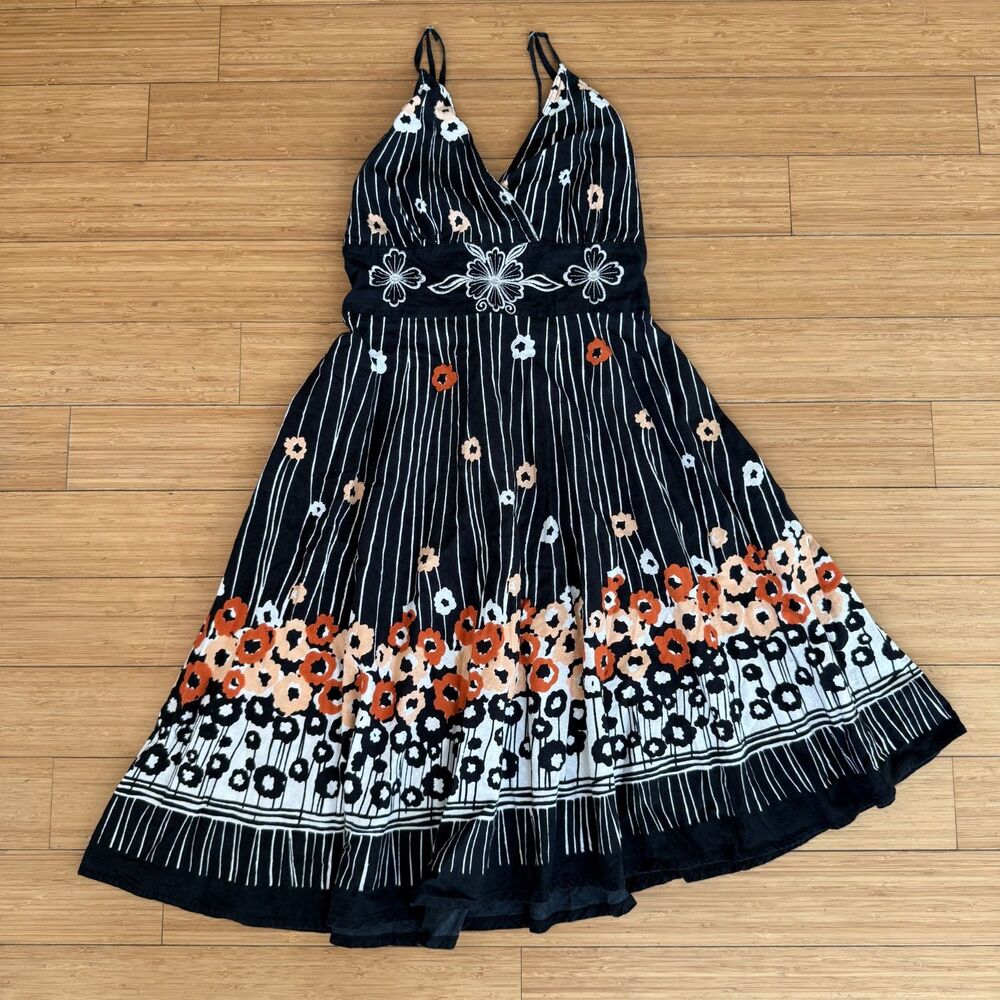 UNITI Navy Floral Asymmetrical Cotton Dress Large